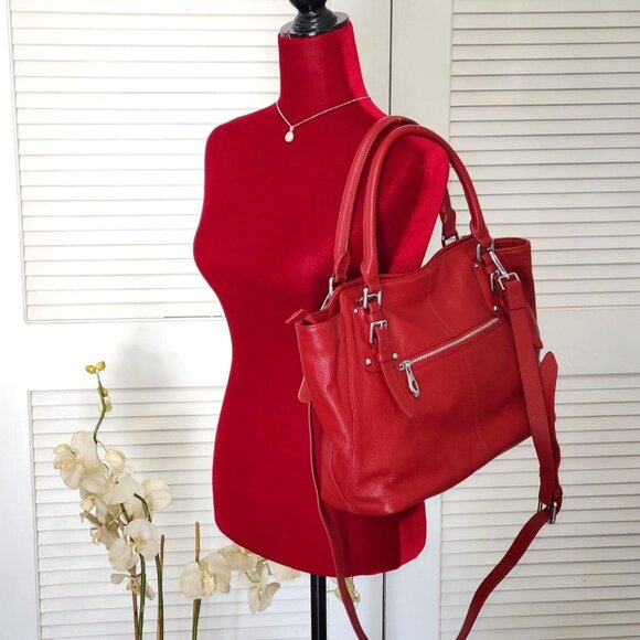 HESHE Women's Red Leather Designer Top Handle Crossbody Shoulder Bag 1342 - Picture 2 of 16